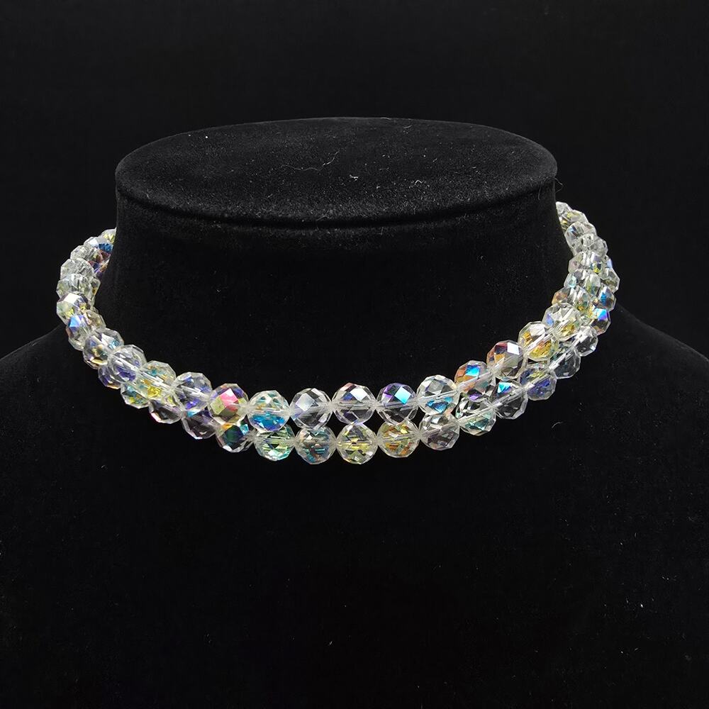 Aurora‎ Borealis Glass Beaded Choker Necklace Vintage Glam Jewelry